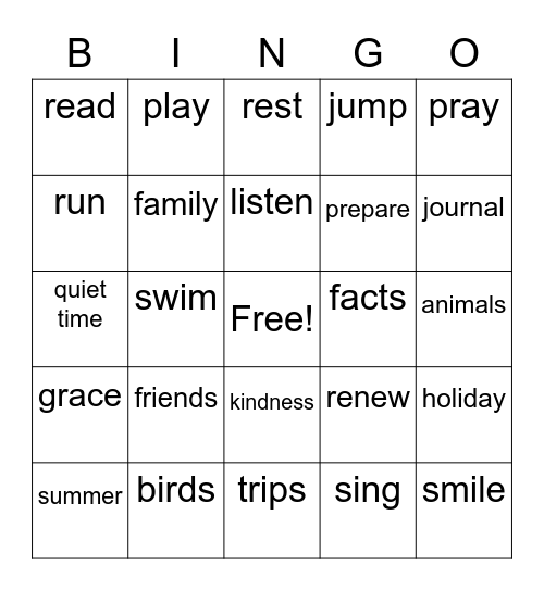 Summertime Bingo Card