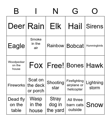 Buffalo Creek Road Summer Bingo Card