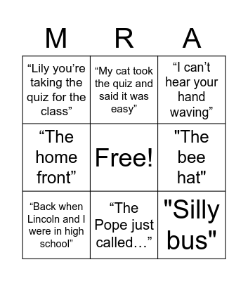 Mr. A Bingo Card
