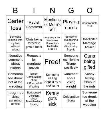 MIL Wedding Bingo Card