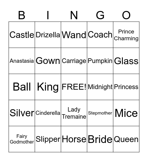 Cinderella Bingo Card