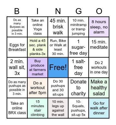 BRX Fitness At Home Bingo Card
