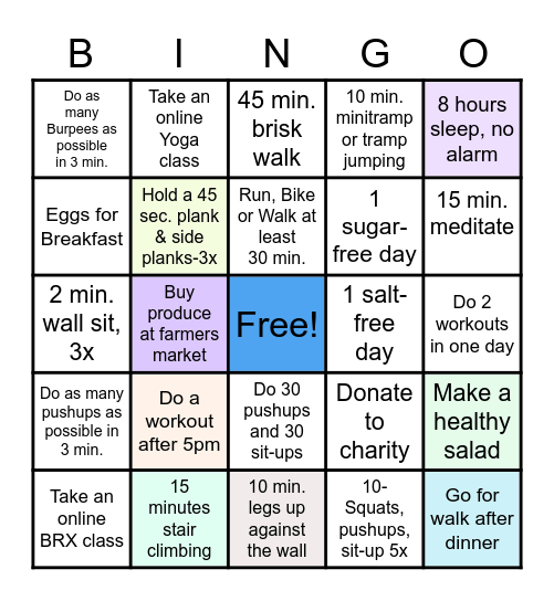 BRX Fitness At Home Bingo Card