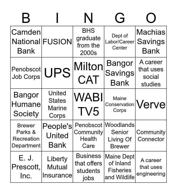 Career Day Bingo Card