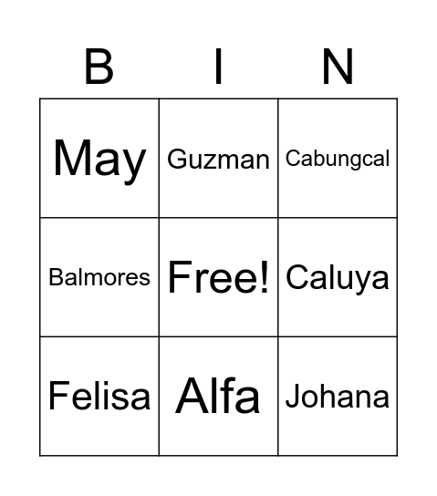 Negritos Bingo Card