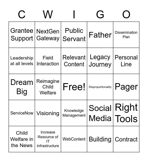 CWIG Bingo Card