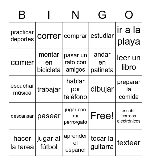 Bingo Actividades Bingo Card