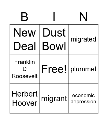 Great Depression/ New Deal Bingo Card