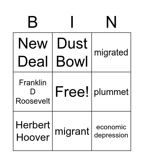 Great Depression/ New Deal Bingo Card