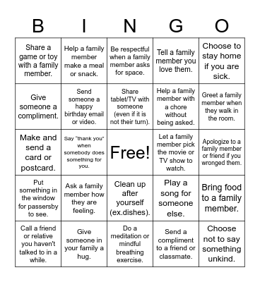 kindness at home Bingo Card