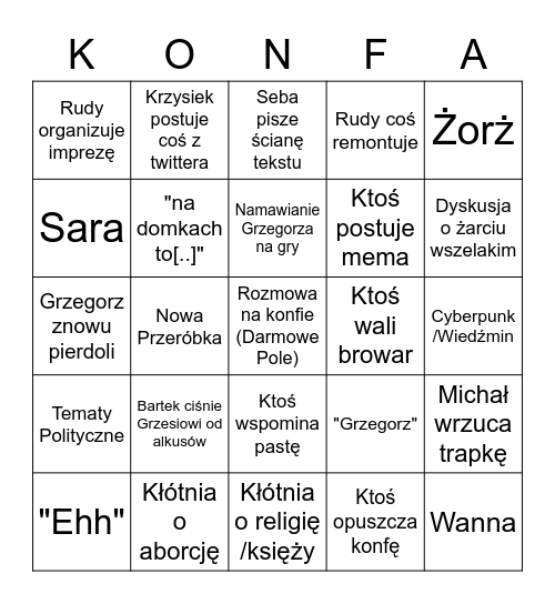 Bingo Konfowe Bingo Card