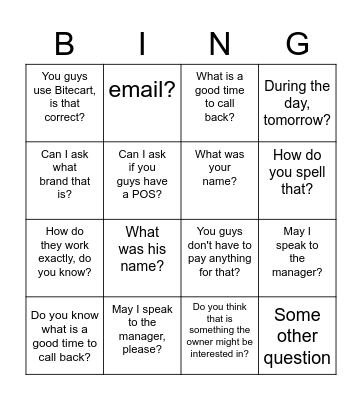 Pascal's Call Bingo Card