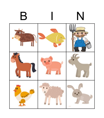 Farm animals Bingo Card