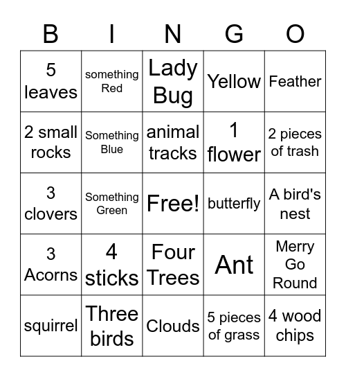 Nature walk Bingo Card