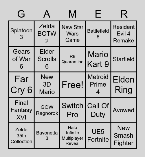 E3 2021 Bingo Card