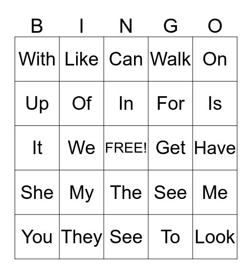 Reading words  Bingo Card