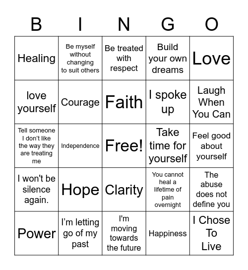 Empowerment  Bingo Card