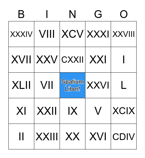 Roman Numeral Bingo Card
