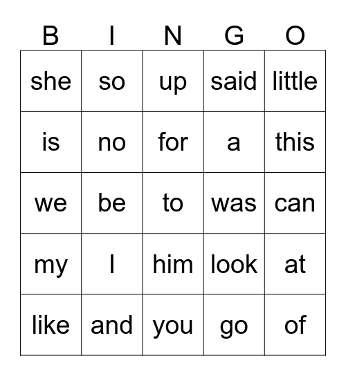 Kindergarten Word Wall Words Bingo Card