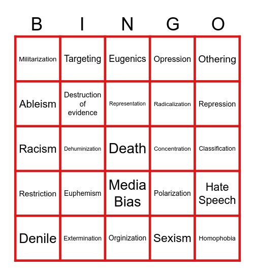 A Guide to Genocide Bingo Card