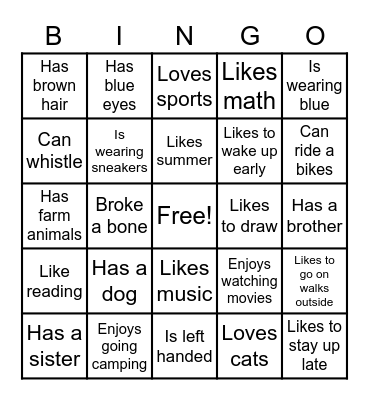 Ice Breaker Bingo Card