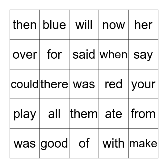 Sight words Bingo Card
