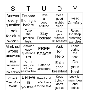STUDY SKILLS BINGO Card