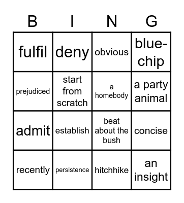 Vocabulary Review Bingo Card