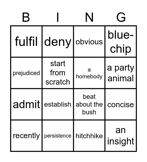 Vocabulary Review Bingo Card