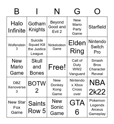 E3 2021 Bingo Card