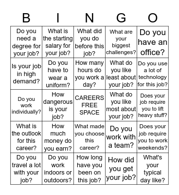 CAREER DAY BINGO!!! Bingo Card