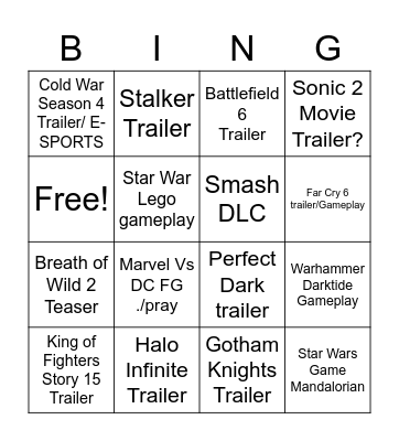 E3 Predictions Bingo Card