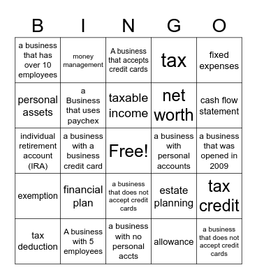 Small Business Bingo Card