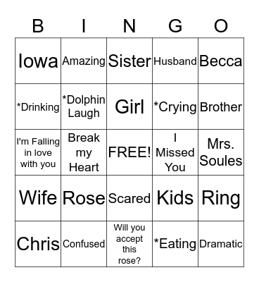 The Bachelor Bingo Card