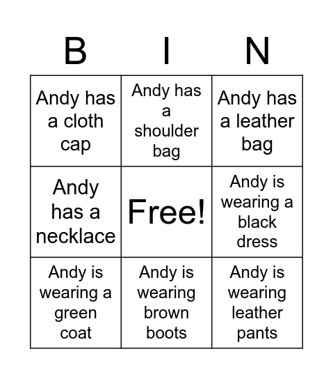 Andy 's style Bingo Card