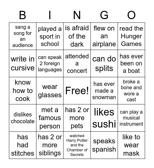 Get - To - Know - You Bingo Card