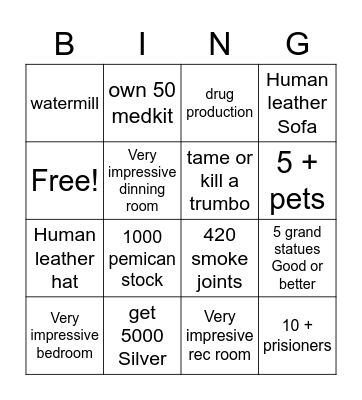 Rimworld Bingo Card