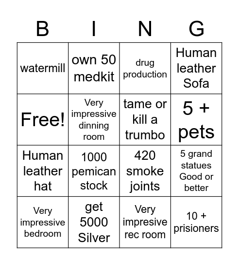Rimworld Bingo Card
