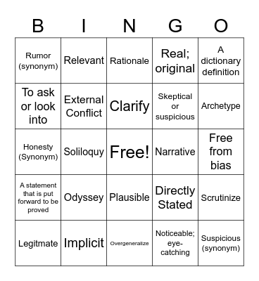 Vocabulary BINGO Card