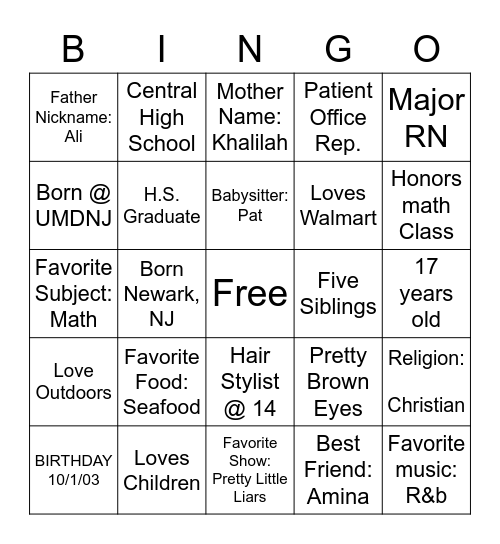 All About Kaniya Bingo Card