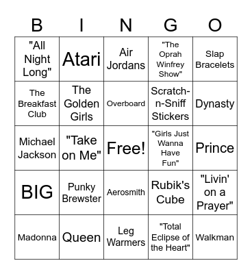 '80s Bingo Card
