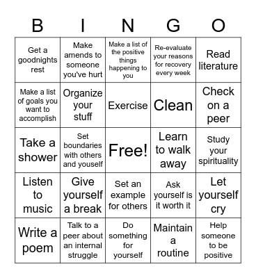 Coping skills Bingo Card