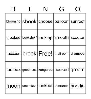 oo words Bingo Card