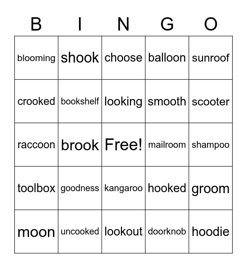 oo words Bingo Card