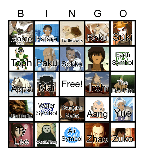 Avatar Bingo Card