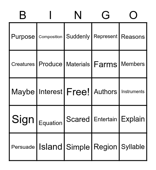 5th grade sight words Bingo Card