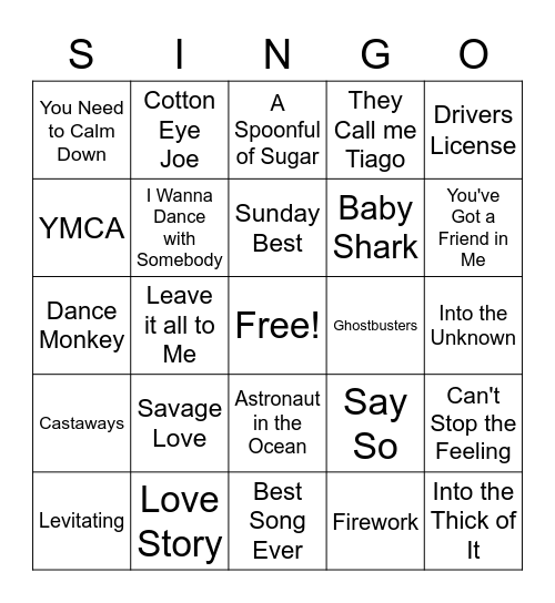 Fifth Grade Family Sing-O Bingo Card