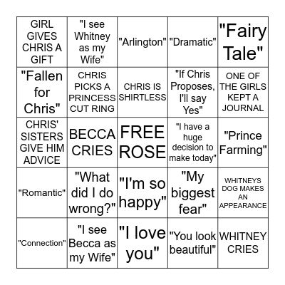 PRINCE FARMING - BACHELOR FINALE BINGO! Bingo Card