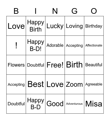 Happy Birthday Misa Bingo Card