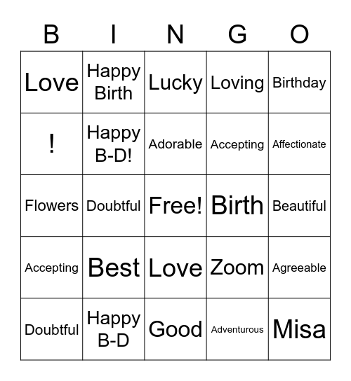 Happy Birthday Misa Bingo Card